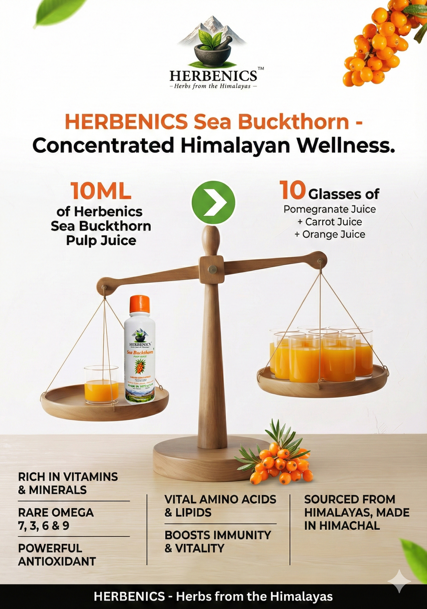 Sea Buckthorn Made In Himachal Pulp Juice, Liquid Concentrate 500ml