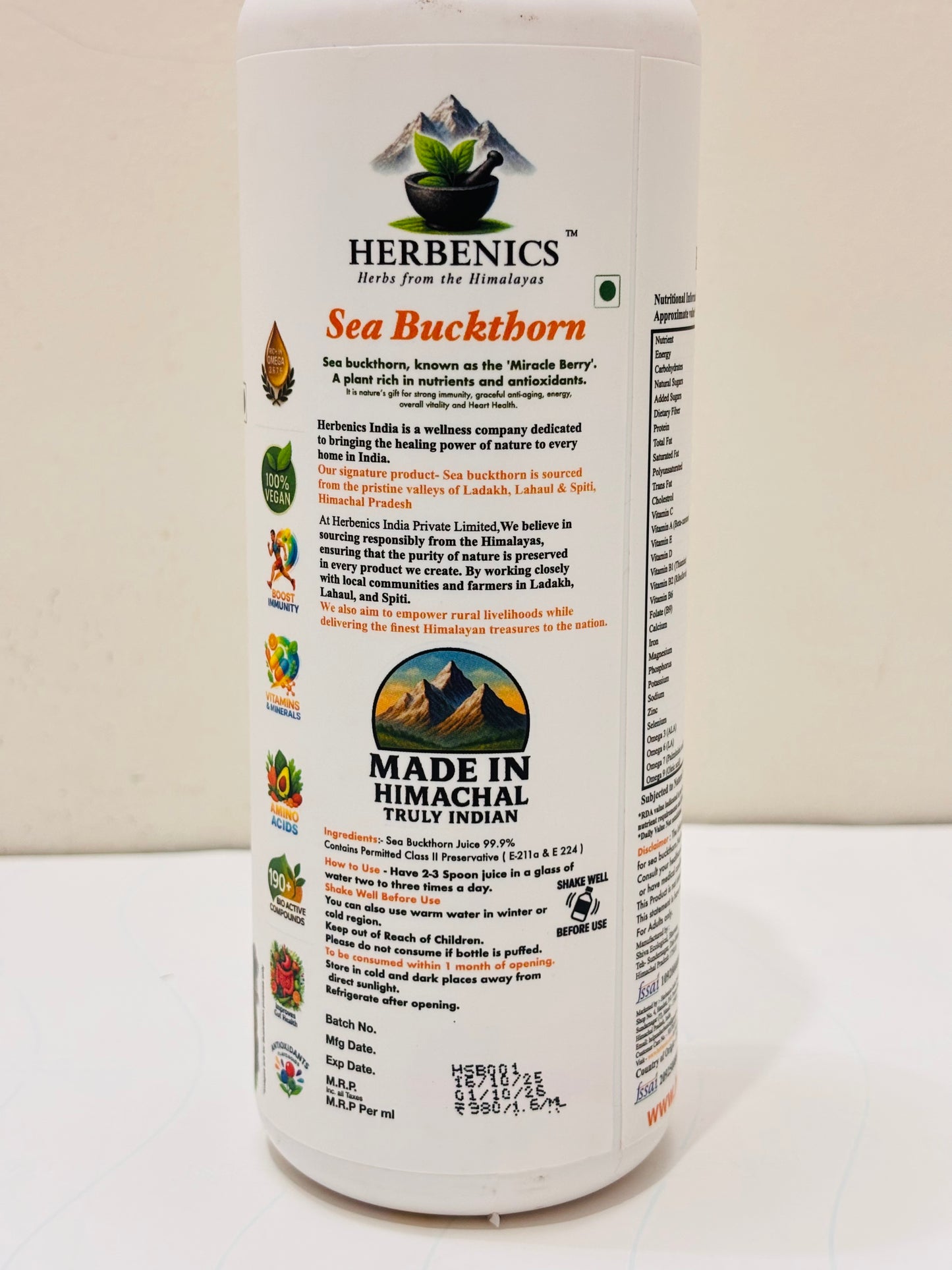 Sea Buckthorn Made In Himachal Pulp Juice, Liquid Concentrate 500ml