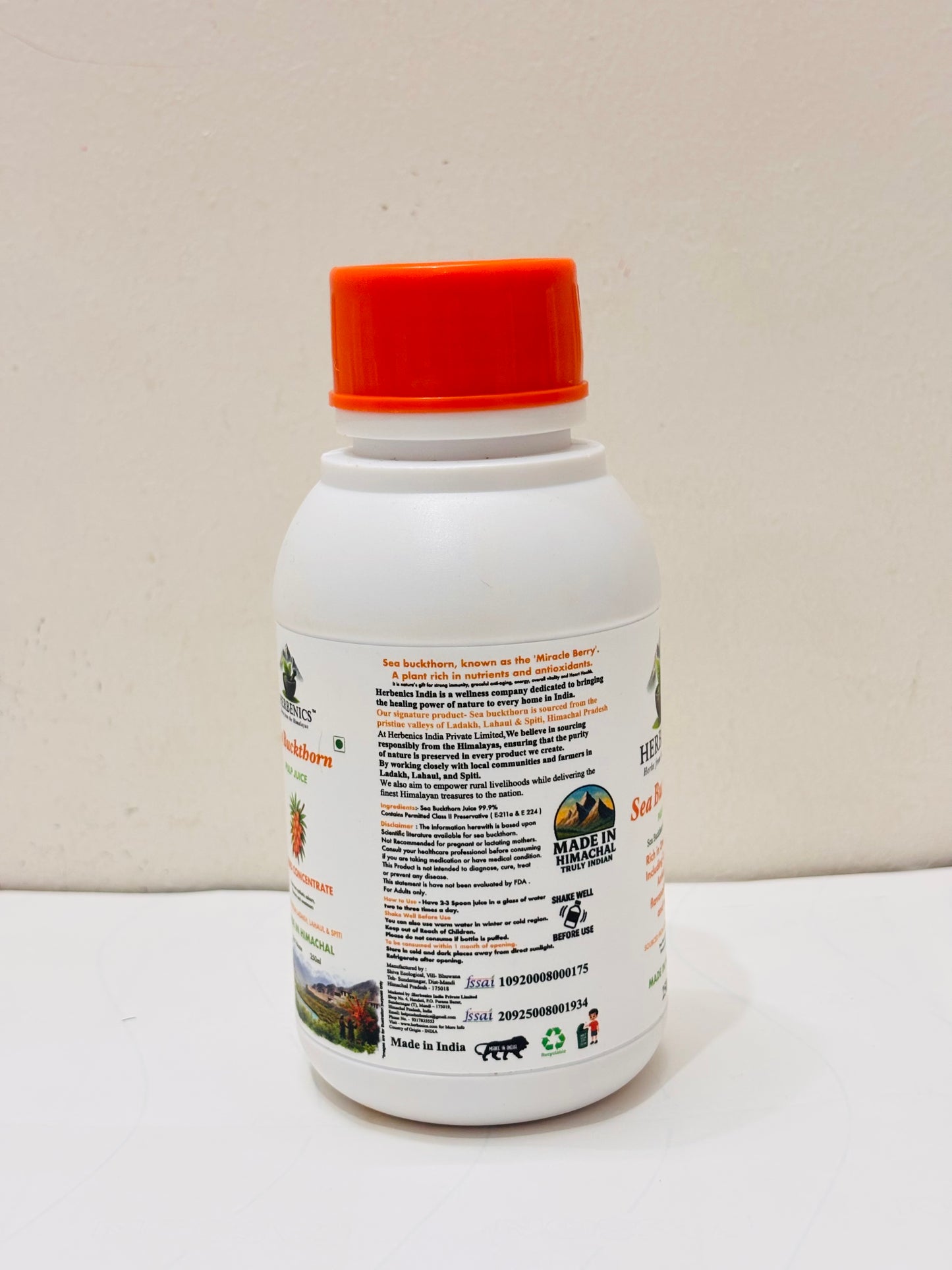 Seabuckthorn Made in Himachal Pulp Juice, Liquid Concentrate 250ML